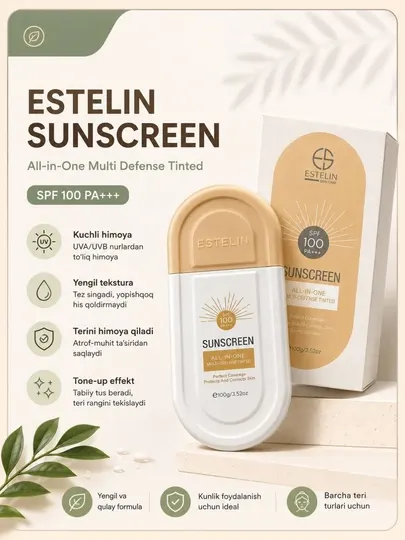 Солнцезащитный крем для лица с тональным эффектом Estelin Sunscreen SPF 100