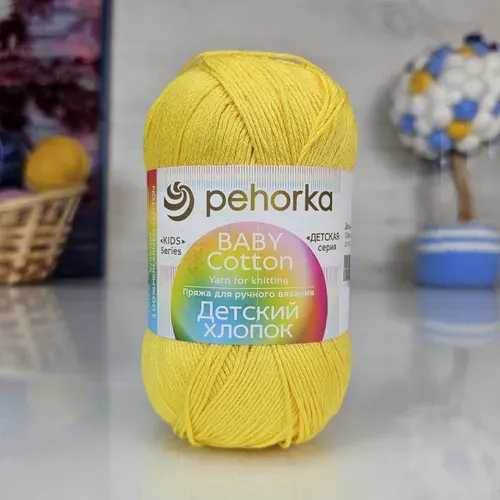 Пряжа Детский хлопок (Пехорка)- 12 (Желток), 2 мотка, 100гр, 330м, 100% мерсеризованный хлопок