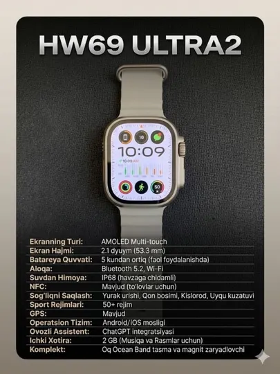 HW69 ULTRA 2 Smart watch 100% AMOLED lcd