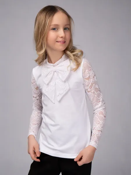 LITTLE WORLD OF ALENA Блузка школьная с гипюровыми вставками
