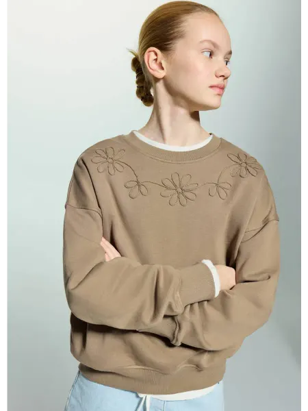 Mango kids Джемпер хлопковый свитшот с вышивкой FLORA
