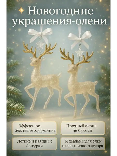 Q Олени новогодние на елку игрушка подвесная 2шт