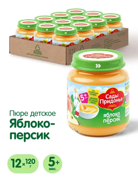 Сады Придонья Пюре яблоко-персик 120г, с 5 мес (12шт)