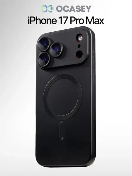 Чехол О'кейси, для iPhone 17 Pro Max MagSafe, силиконовый, защита камеры, чёрный