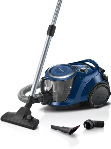 Bosch Пылесос проводной BGS412000, Серия 6, 2000 Вт, 2.4 л, 3 насадки, циклонная система, легкая очистка, синий