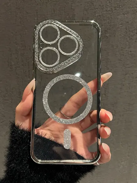 Чехол О'Кейси, для Huawei Pura 80, MagSafe, со стразами, серебристый