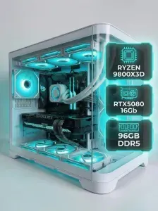 FIRESTRIKE Системный блок CYBERPUNK ULTRA (AMD Ryzen 9 9900X, RAM 96 ГБ, SSD 1000 ГБ, NVIDIA GeForce RTX 5080 (16 Гб), Windows 11 Pro), желтый, белый