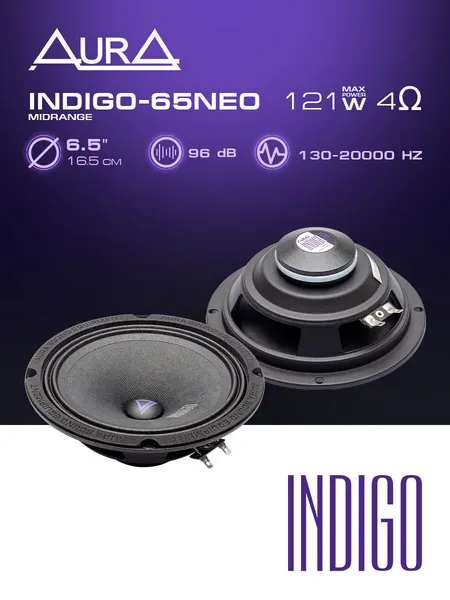 Колонки автомобильные эстрадная акустика AurA INDIGO-65NEO, пассивные, эстрадные, 16,5 см, 61-121Вт, 96дБ, черные