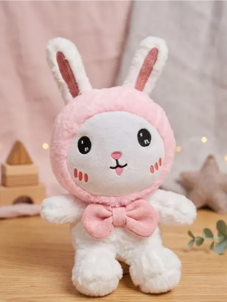 Игрушка «Зайка-Милашка» в розовом капюшоне с бантиком 25см