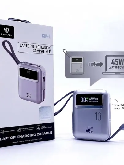 Внешний аккумулятор Power Bank Lenyes C04-A, 10000 мАч, 45W PD, кабели Type-C и iPhone