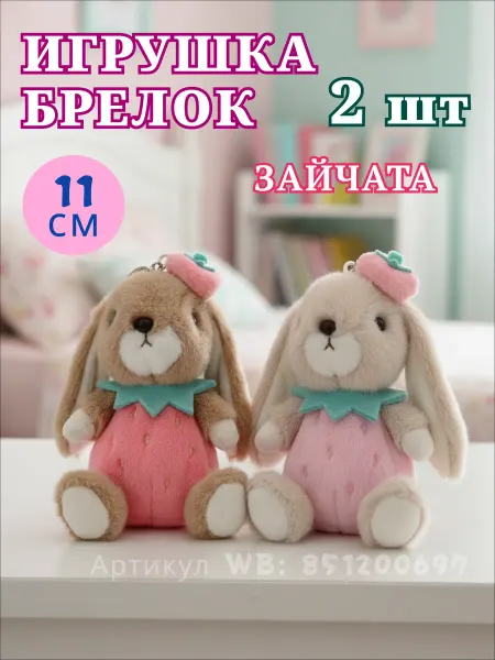 1001 Мелочь Игрушка брелок мягкая на сумку рюкзак зайчики 2 шт