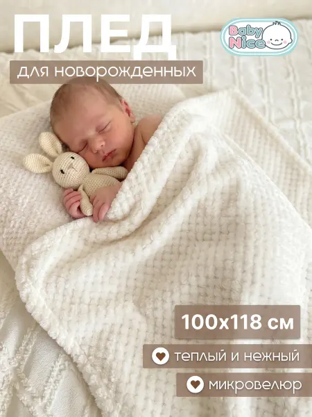 Baby Nice Плед для новорожденных 100х118 плюшевый в коляску кроватку