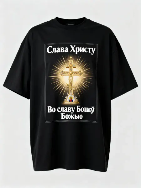 Футболка православная с православным крестом и надписями Сла
