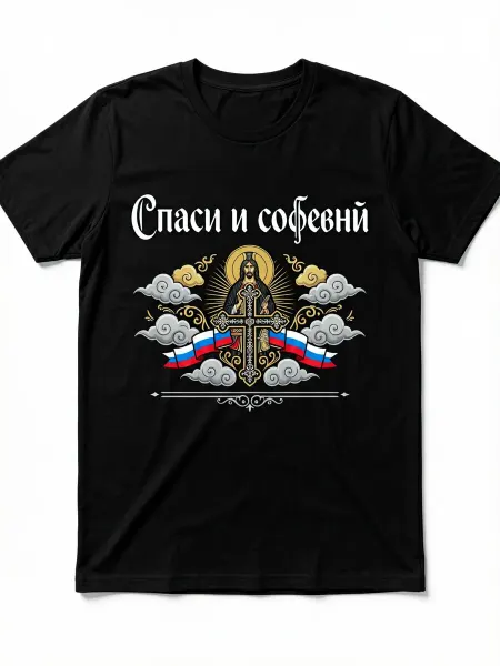 Футболка православная с образом Спасителя и надписью Спаси и