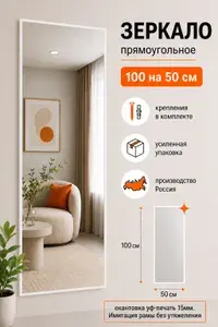 Зеркало настенное прямоугольное для прихожей 100х50 с белой окантовкой