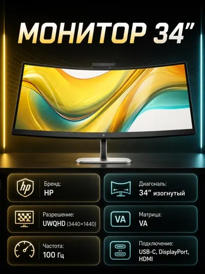 Монитор HP 9E0Z2UT 34" VA 100Hz UWQHD изогнутый