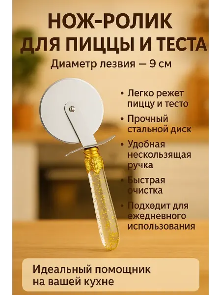 NAIL'KA Кухонный нож-ролик для пиццы и теста, диаметр 9 см