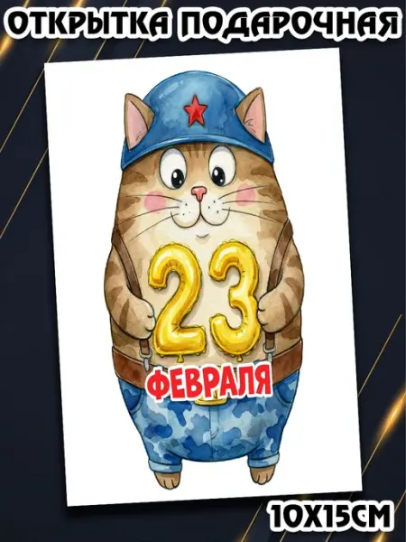 Podarkez Открытка котик на 23 февраля 10на15