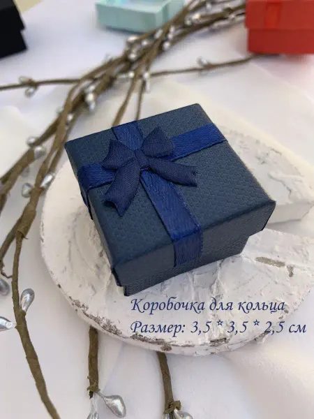 Vilange Коробочка маленькая синяя с бантом подарочная для кольца