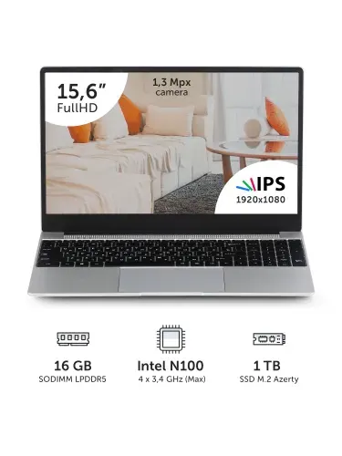 Azerty RB-1552 Ноутбук 15.6", Intel Processor N100, RAM 16 ГБ, SSD 1024 ГБ, Intel UHD Graphics, Windows Pro, (RB-1552), серебристый, Русская раскладка