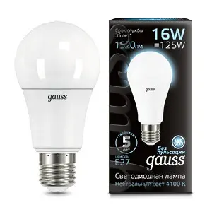 6шт. Gauss Лампа A60 16W 1520lm 4100K E27 LED, 102502216