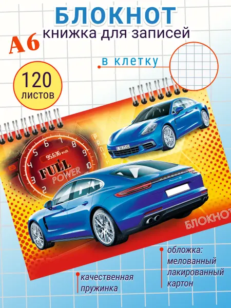 Полиграфсоюз Блокнот на кольцах в клетку А6 105*148мм Авто, 120 листов