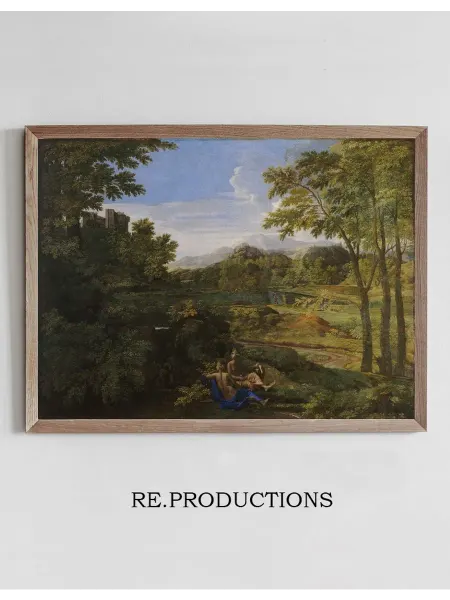 Re.productions Постер Paysage avec deux nymphes et un - Nicolas Poussin