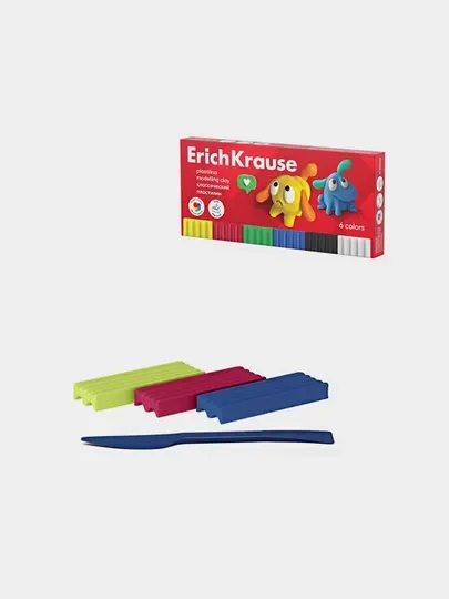 Пластилин классический ErichKrause Jolly Friends 6 цветов со стеком, 108 г 61344