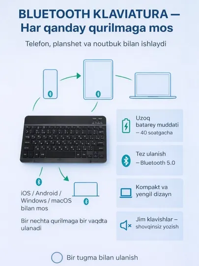 Набор клавиатура и мышь для планшета — Bluetooth, ENG/RUS раскладка