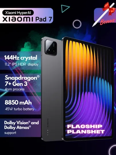 Планшет Xiaomi Pad 7, 11.2" IPS LCD,дисплей 144Гц, Snapdragon® 7+Gen 3, аккум 8850 мАч 45w