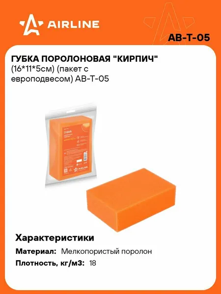 Губка 10 шт для мытья поролоновая 16*11*5см Кирпич, автомобильная, пакет с европодвесом AIRLINE AB-T-05