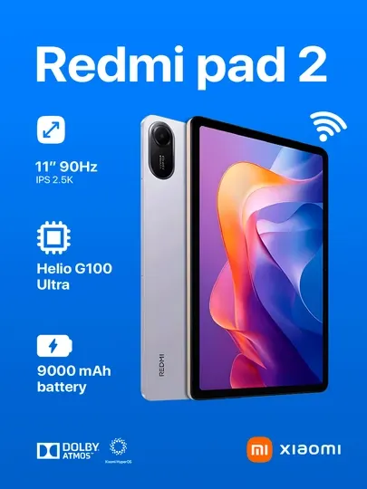 Планшет Xiaomi Redmi Pad 2 Wi-fi 11.5 90 Hz MediaTek Helio G100 Ultra, 9000 мА/ч, 8/5 Мп
