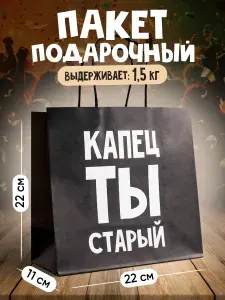 Подарочный пакет крафтовый, с приколом, 22 х 22 х 11 см