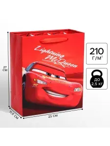 Подарочный пакет для мальчика, Disney Тачки "McQueen", размер 23 х 27 х 11,5 см