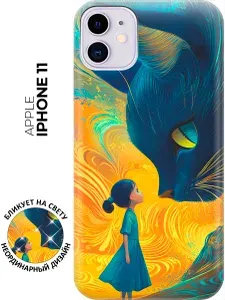 Силиконовый чехол на Apple iPhone 11 с принтом "Девочка и кот"