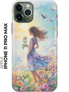 Силиконовый чехол на Apple iPhone 11 Pro Max с принтом "Девочка в поле цветов"