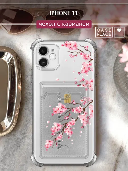 Case Place Чехол на iPhone 11 с картхолдером сакура