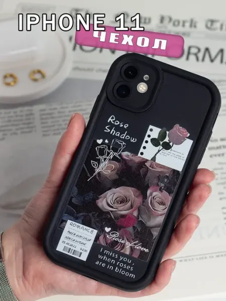 V-Mattim Case Чехол на iPhone 11 черный с розами женственный принт