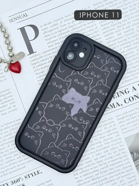 V-Mattim Case Чехол на iPhone 11 черный с котиками стильный принт
