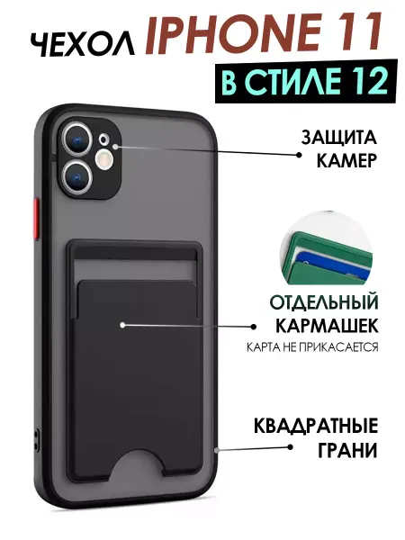 С КАРМАШКОМ ДЛЯ КАРТЫ Чехол iPhone 11 с картхолдером, защитой камеры, емкостью