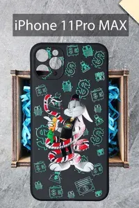 Силиконовый чехол Заяц Банни со змеей неон для iPhone 11 Pro Max /Айфон 11 Про Макс черный