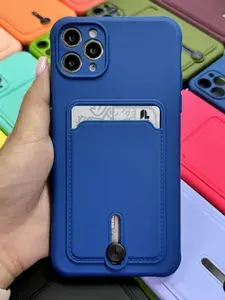 Чехол для iPhone 11 Pro Max синий с карманом для банковской карты.