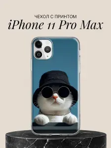 Чехол на iPhone 11 Pro Max с принтом Стильный котик в очках