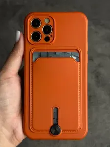 Чехол на iPhone 11 Pro оранжевый с карманом.