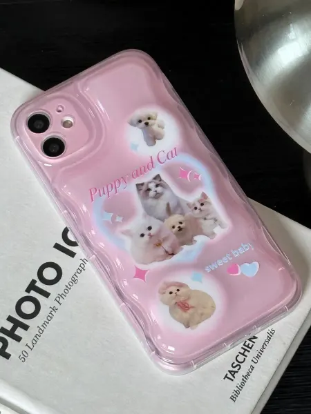 PurpleCloud Чехол на iphone 11 айфон 11 волнистый розовый с котиками