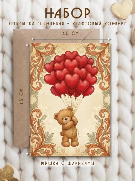 Открытка Мишка, любимому на 14 февраля и годовщину