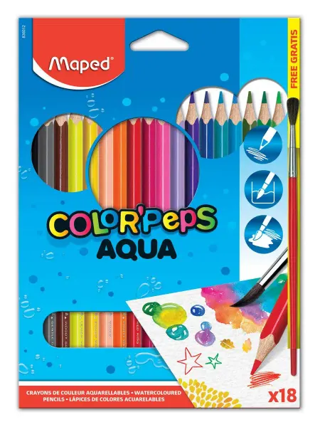 MAPED Карандаши цветные акварельные 18 цв с кисточкой