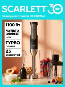 Scarlett SC-HB42F61 Блендер погружной, 1100 Вт, черный, хром