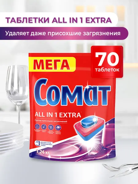 СОМАТ Таблетки для посудомоечной машины 70 All in One Extra