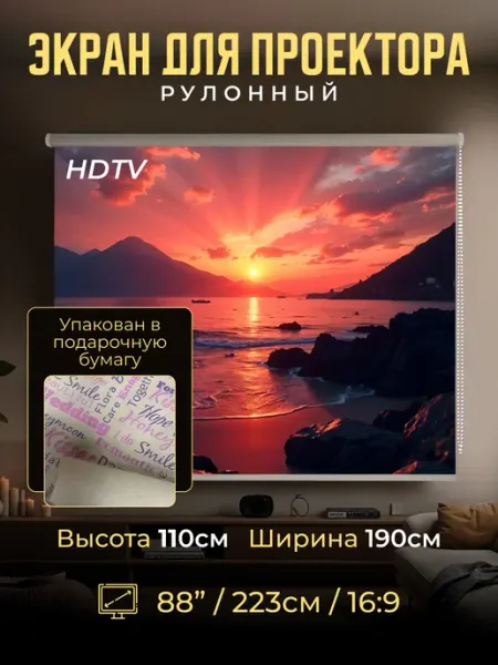 Gozhy Экран для проектора рулонный 110х190см